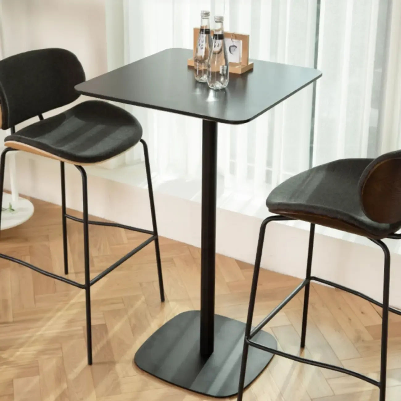 Minimalist Square Black Bar Table Metal Base for 2 Seats