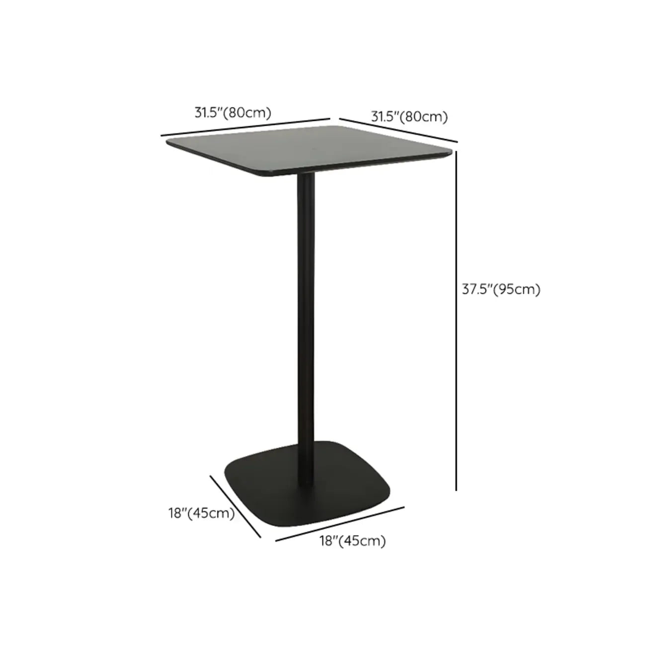 Minimalist Square Black Bar Table Metal Base for 2 Seats