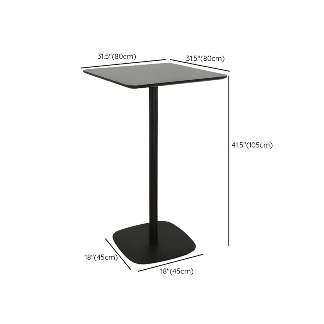 Minimalist Square Black Bar Table Metal Base for 2 Seats