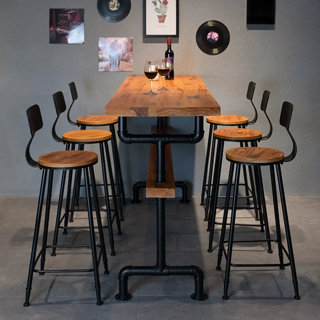 Industrial Brown Wooden Fixed Top Metal Leg Bar Tables