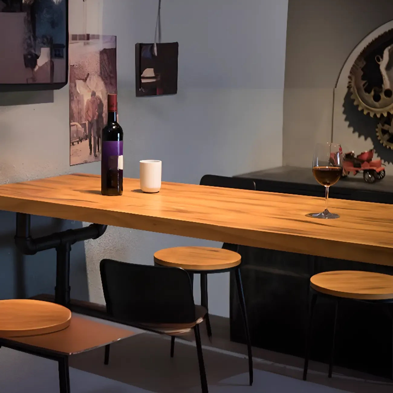 Industrial Brown Wooden Fixed Top Metal Leg Bar Tables