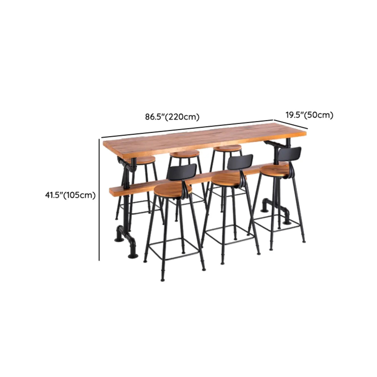 Industrial Brown Wooden Fixed Top Metal Leg Bar Tables