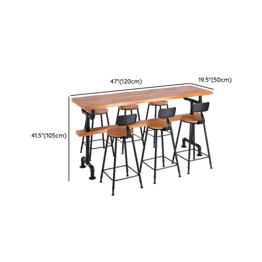 Industrial Brown Wooden Fixed Top Metal Leg Bar Tables