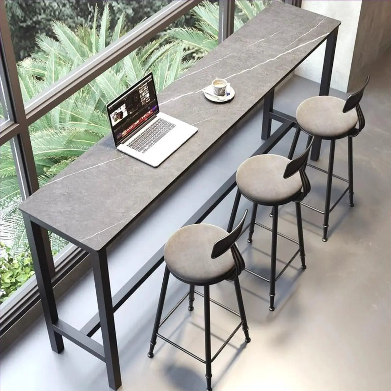 Modern Gray Quartz Metal Legs Bar Tables