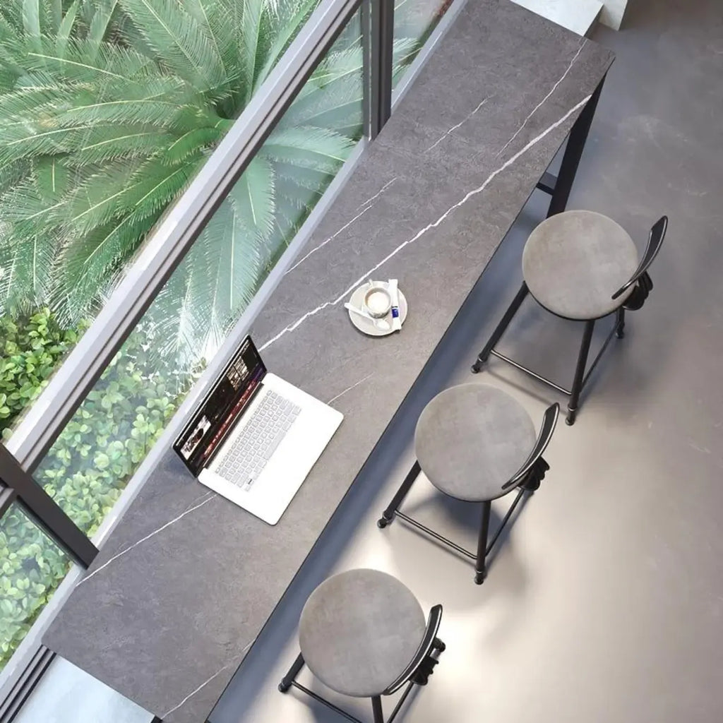 Modern Gray Quartz Metal Legs Bar Tables