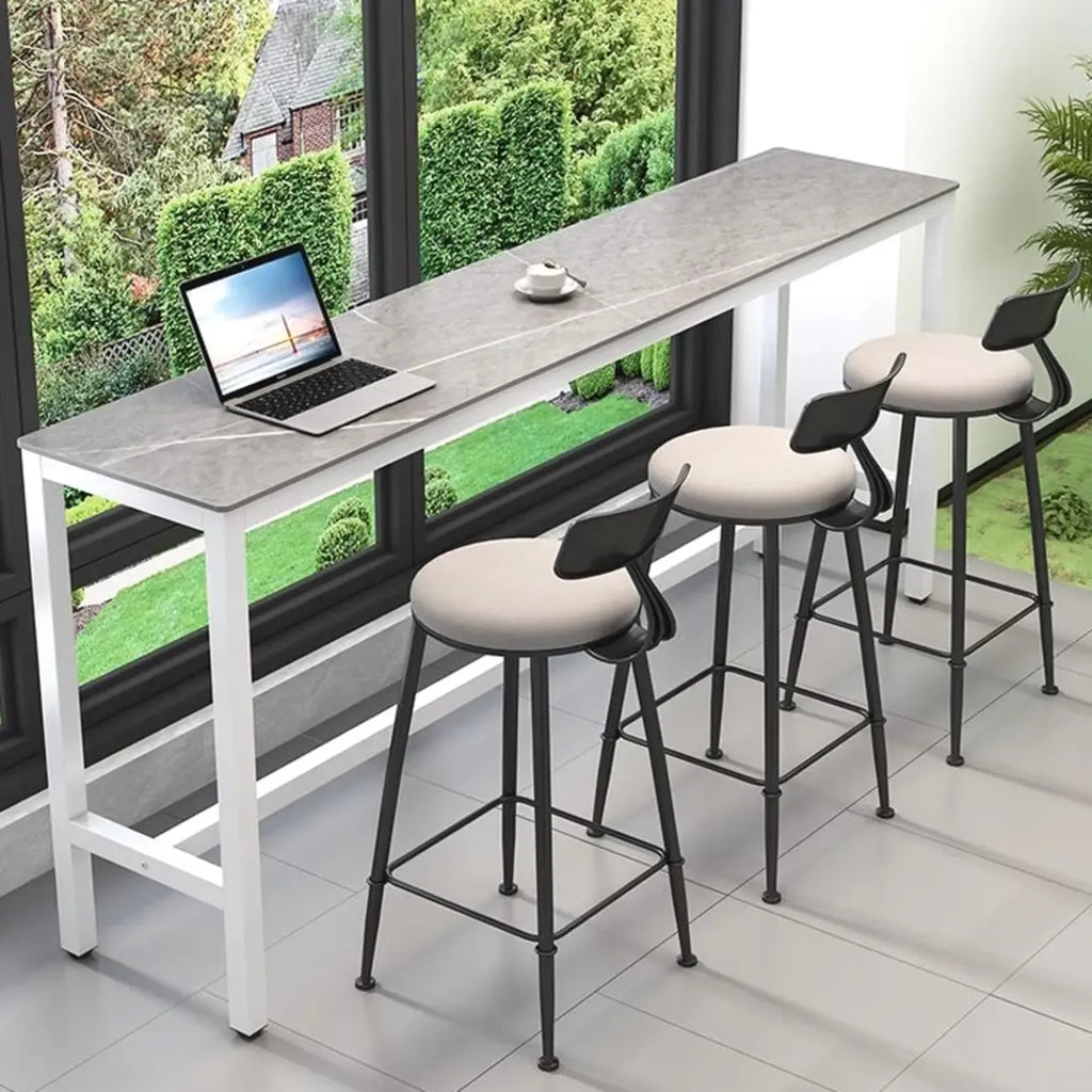 Modern Gray Quartz Metal Legs Bar Tables