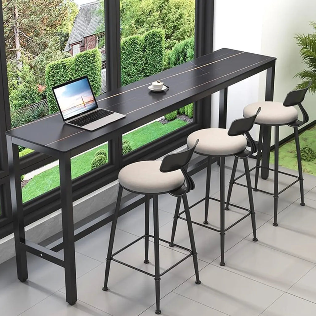 Modern Gray Quartz Metal Legs Bar Tables