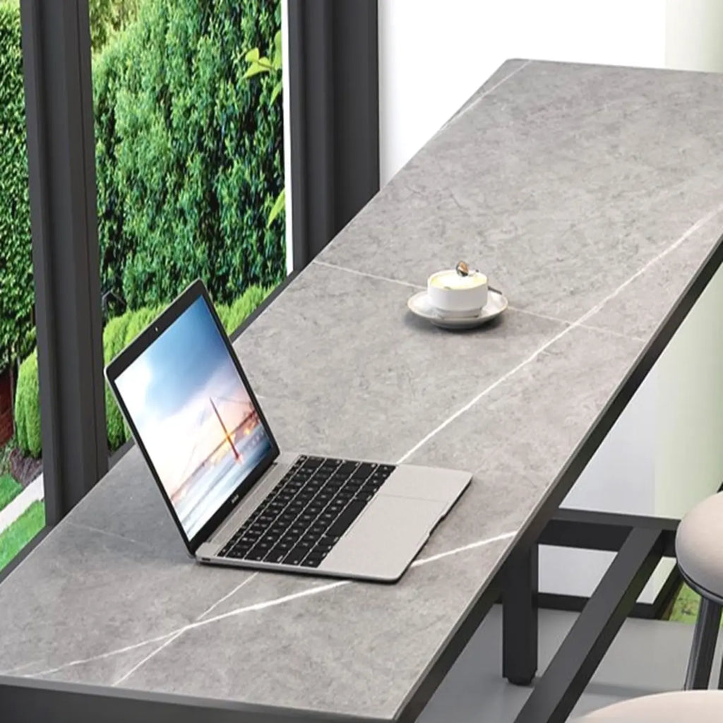 Modern Gray Quartz Metal Legs Bar Tables