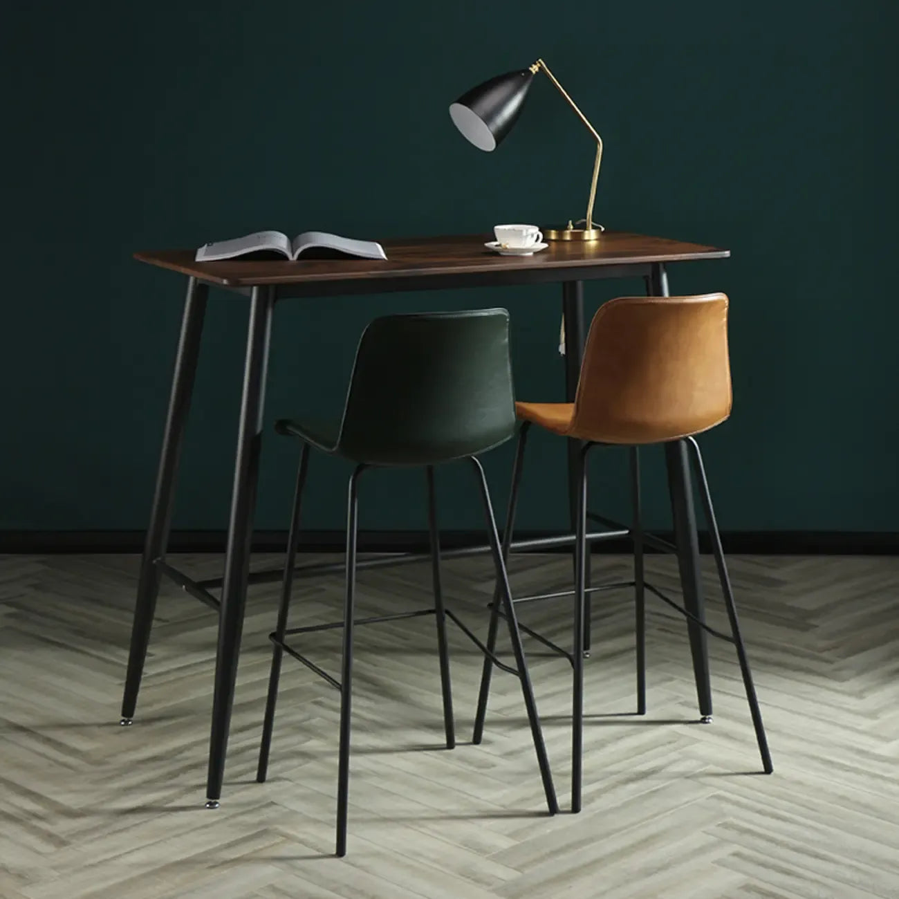Industrial Metal Frame Leather Bar Stool with Footrest