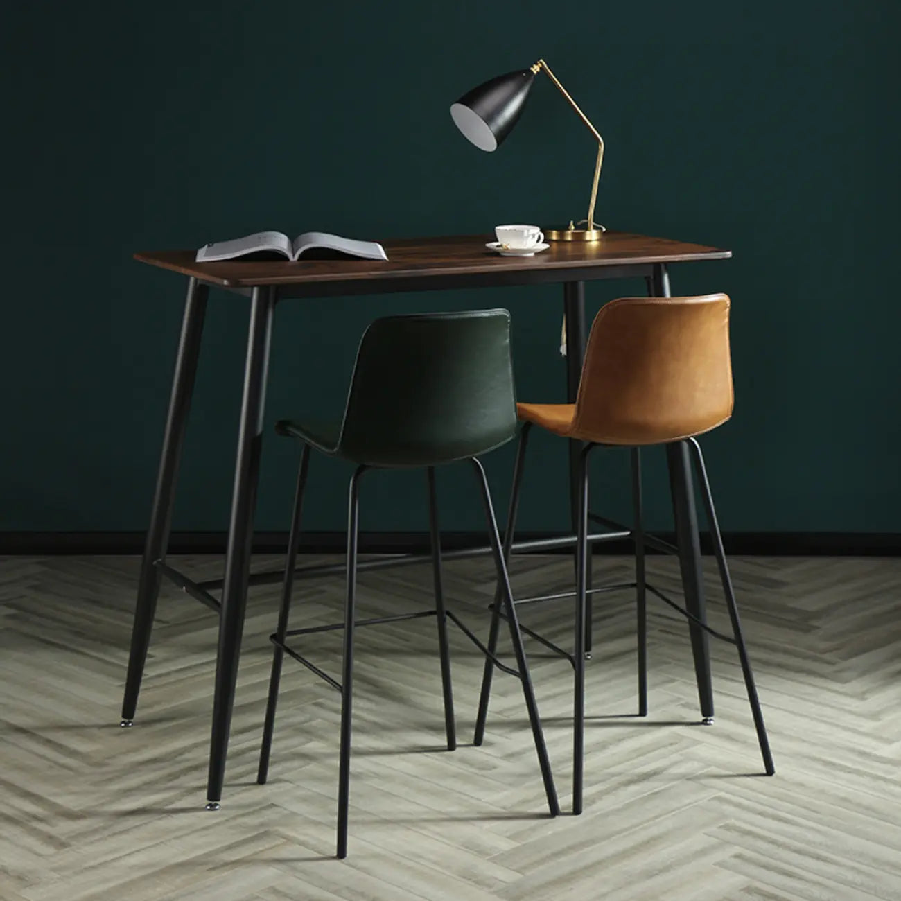 Industrial Metal Frame Leather Bar Stool with Footrest