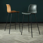 Industrial Metal Frame Leather Bar Stool with Footrest