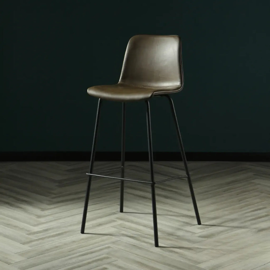 Industrial Metal Frame Leather Bar Stool with Footrest