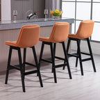 Scandinavian Wood Frame Leather Ergonomic Bucket Bar Stool