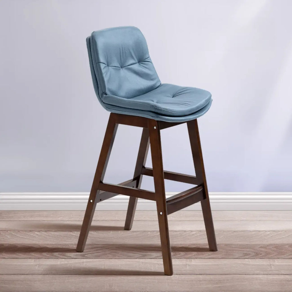 Scandinavian Wood Frame Leather Ergonomic Bucket Bar Stool