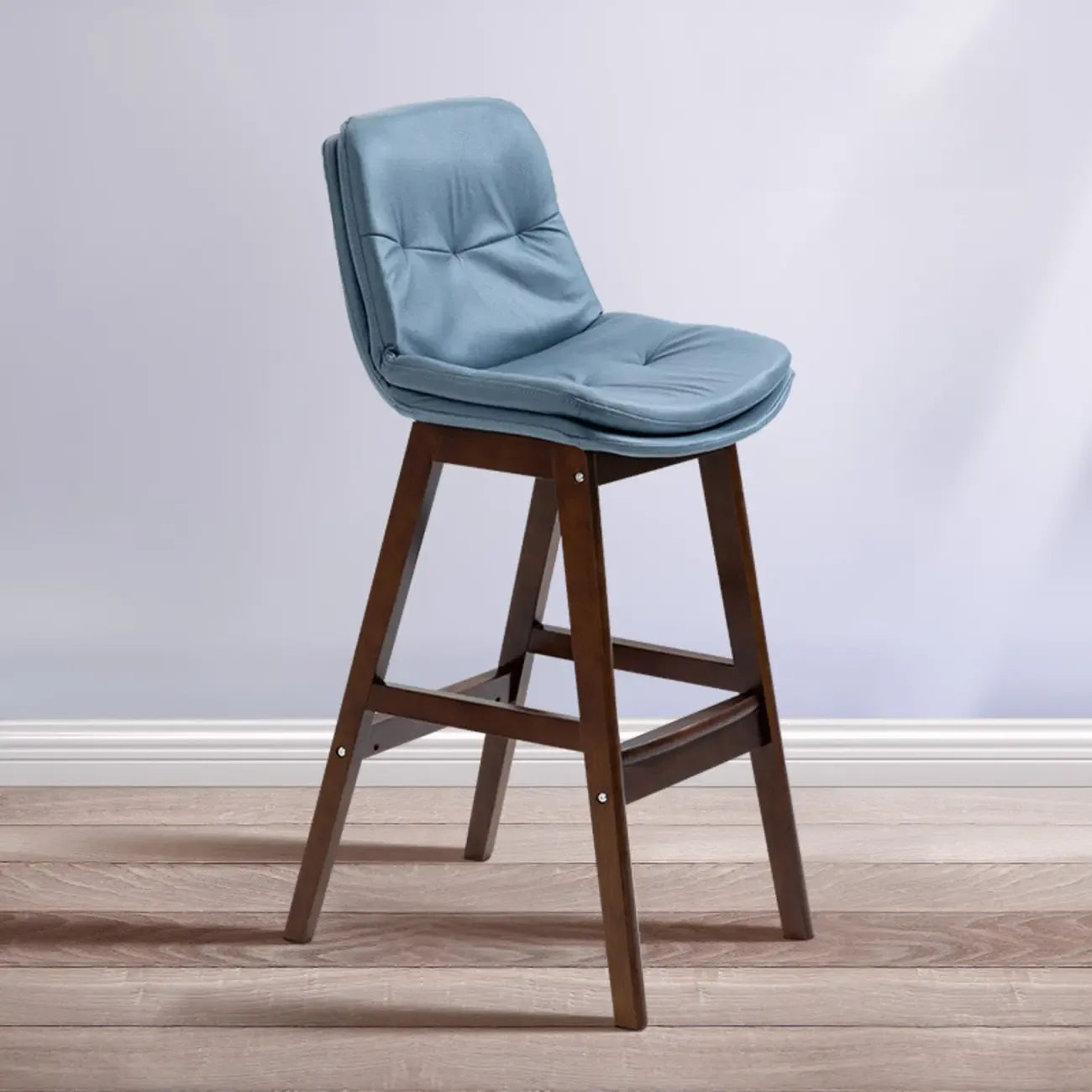 Scandinavian Wood Frame Leather Ergonomic Bucket Bar Stool