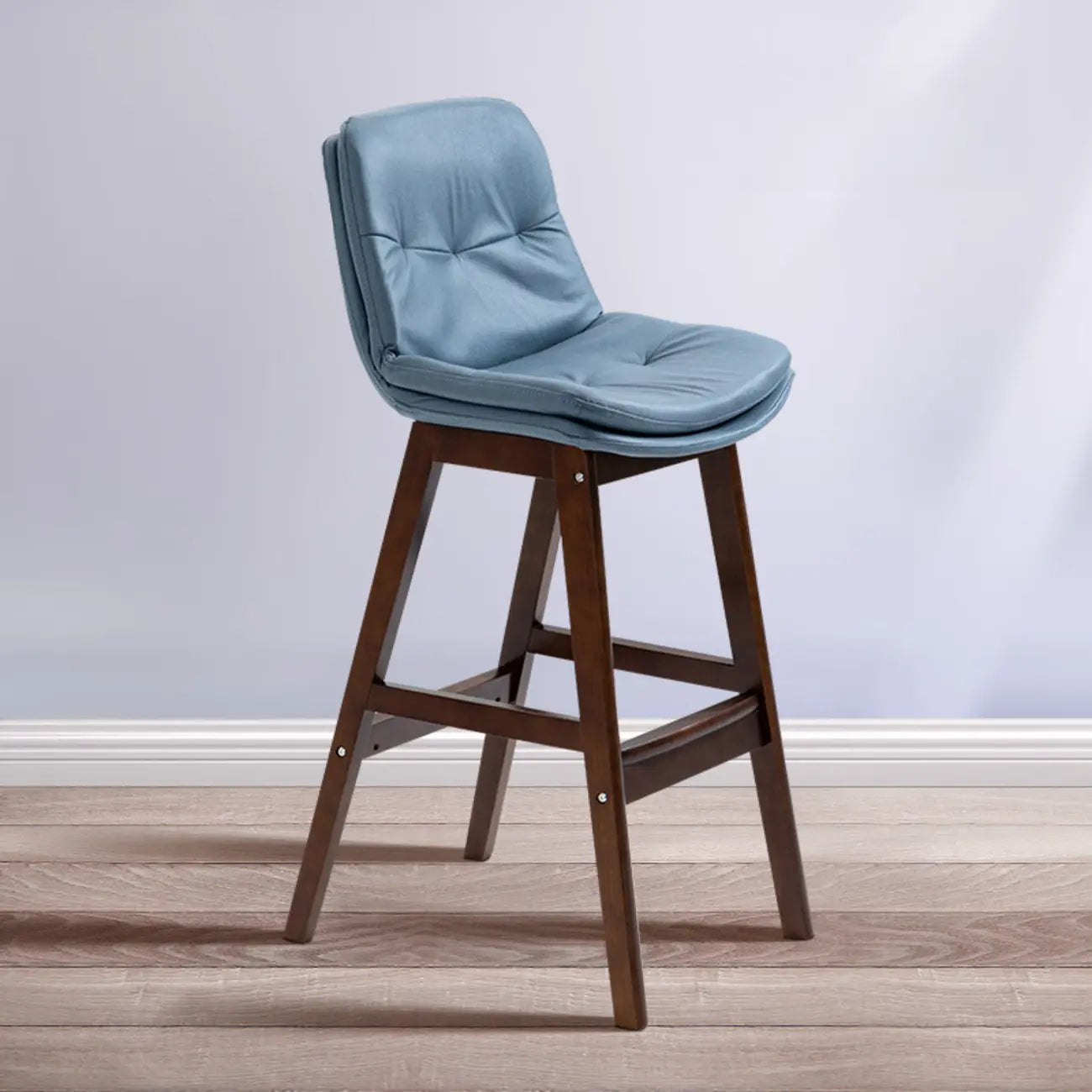 Scandinavian Wood Frame Leather Ergonomic Bucket Bar Stool