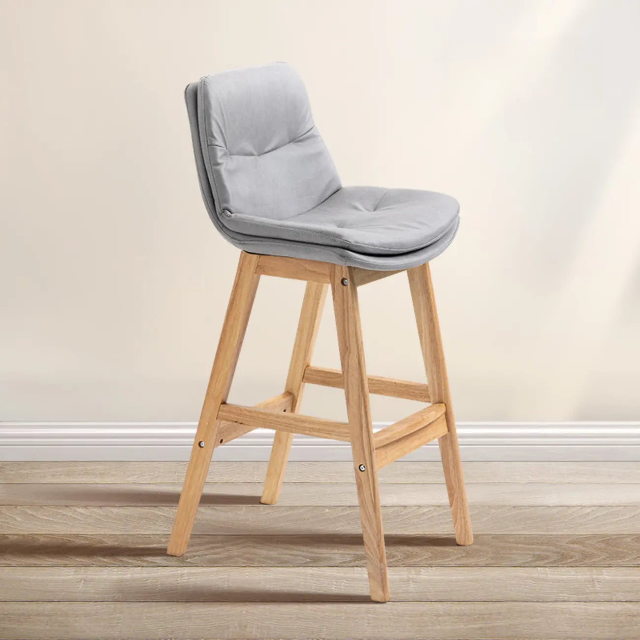 Scandinavian Wood Frame Leather Ergonomic Bucket Bar Stool