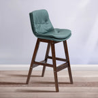 Scandinavian Wood Frame Leather Ergonomic Bucket Bar Stool