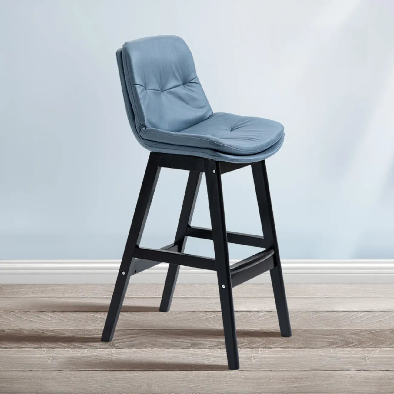 Scandinavian Wood Frame Leather Ergonomic Bucket Bar Stool