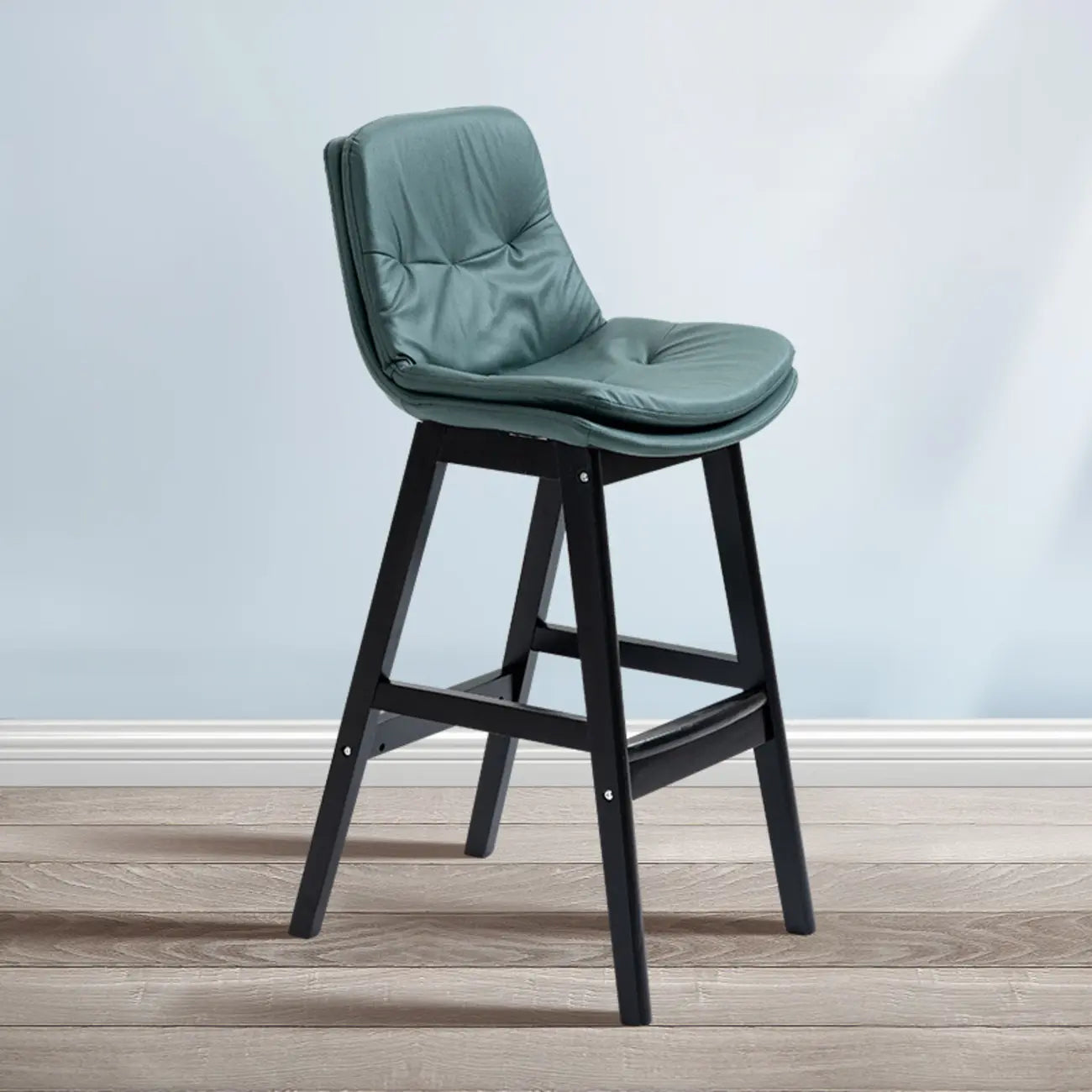 Scandinavian Wood Frame Leather Ergonomic Bucket Bar Stool