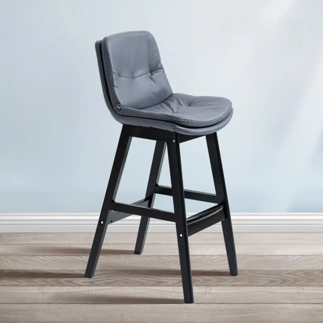 Scandinavian Wood Frame Leather Ergonomic Bucket Bar Stool