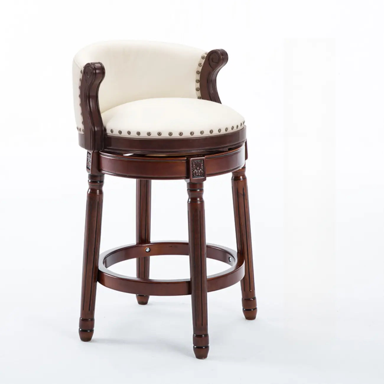 Solid Wood Leather Swivel Counter Stools with Backs