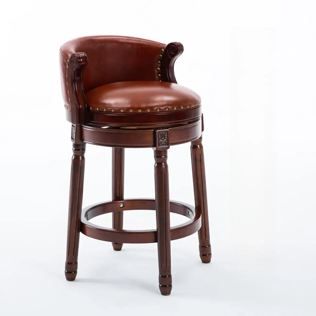 Solid Wood Leather Swivel Counter Stools with Backs