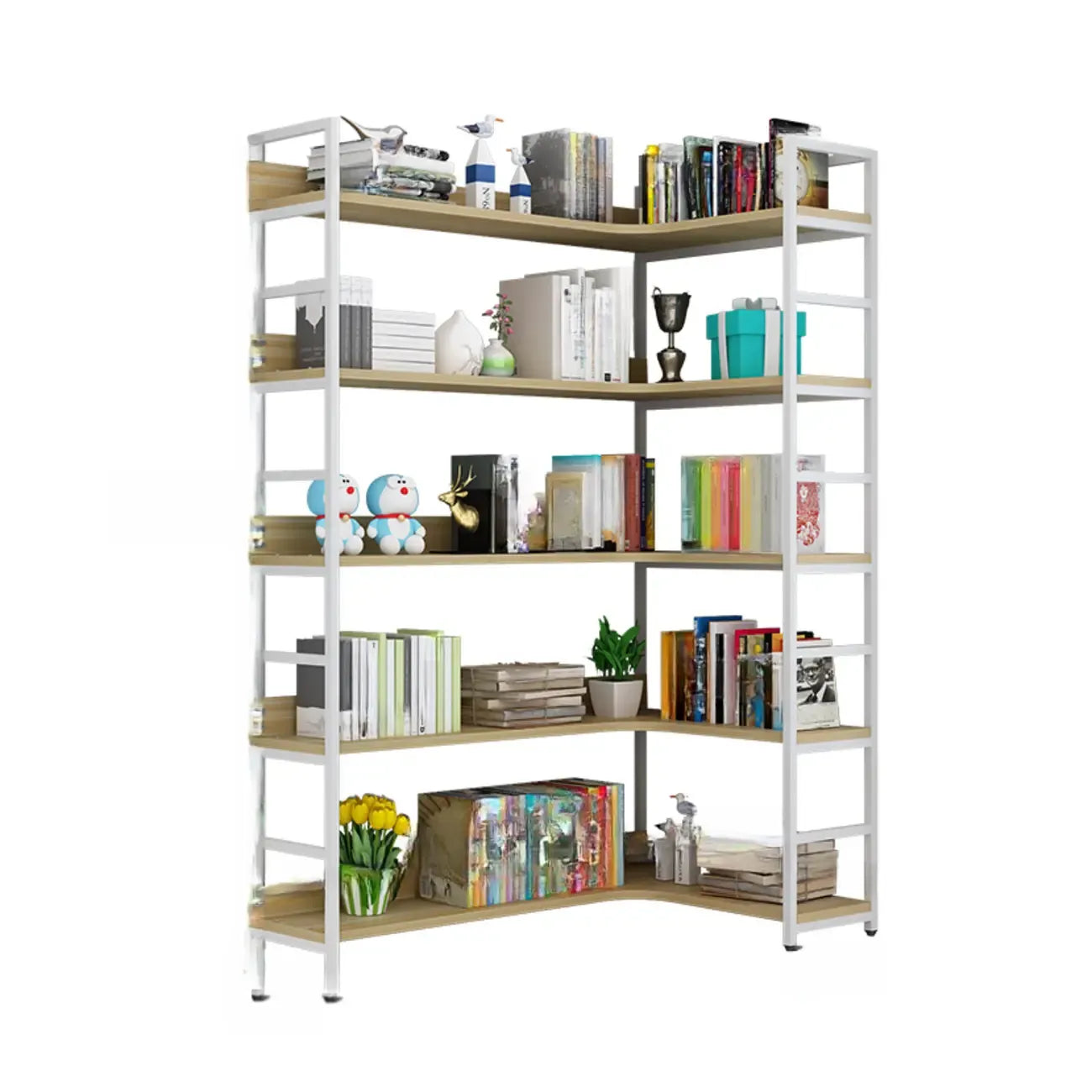 Etagere L-Shaped Metal Wood Corner Bookcase