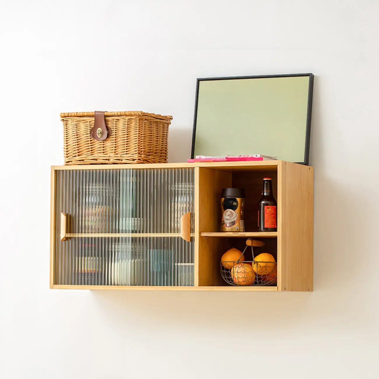 Kitchen Small Glass Doors Slab Wall Mounted Display Cabinet