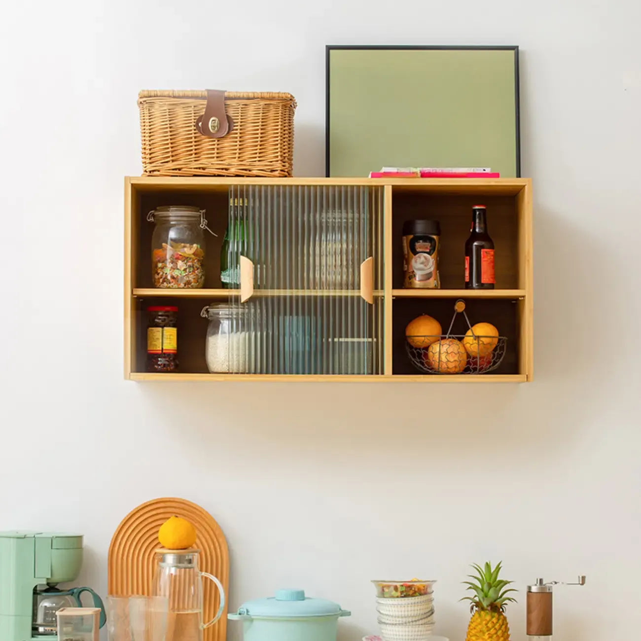 Kitchen Small Glass Doors Slab Wall Mounted Display Cabinet