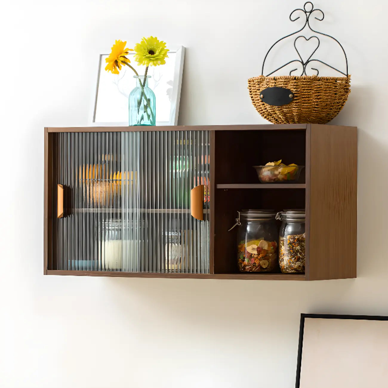 Kitchen Small Glass Doors Slab Wall Mounted Display Cabinet