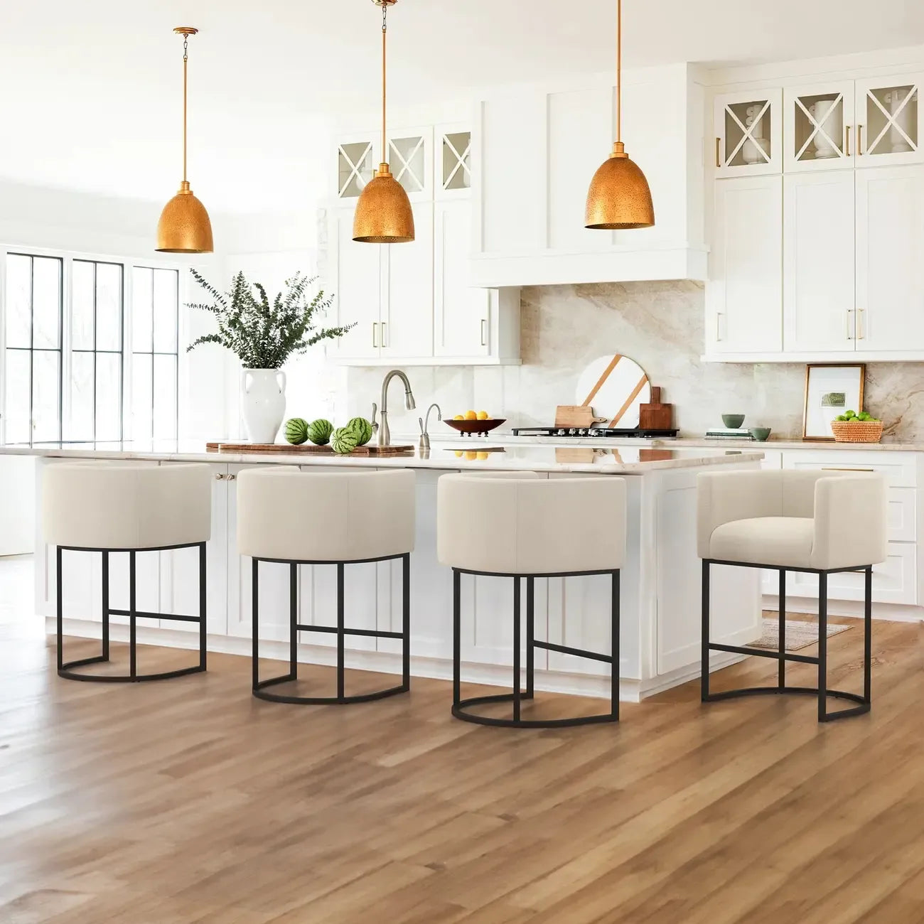 Modern Upholstered Barrel Back Counter Stools