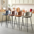 Modern Metal Frame Leather Cushion Low Back Bar Stool