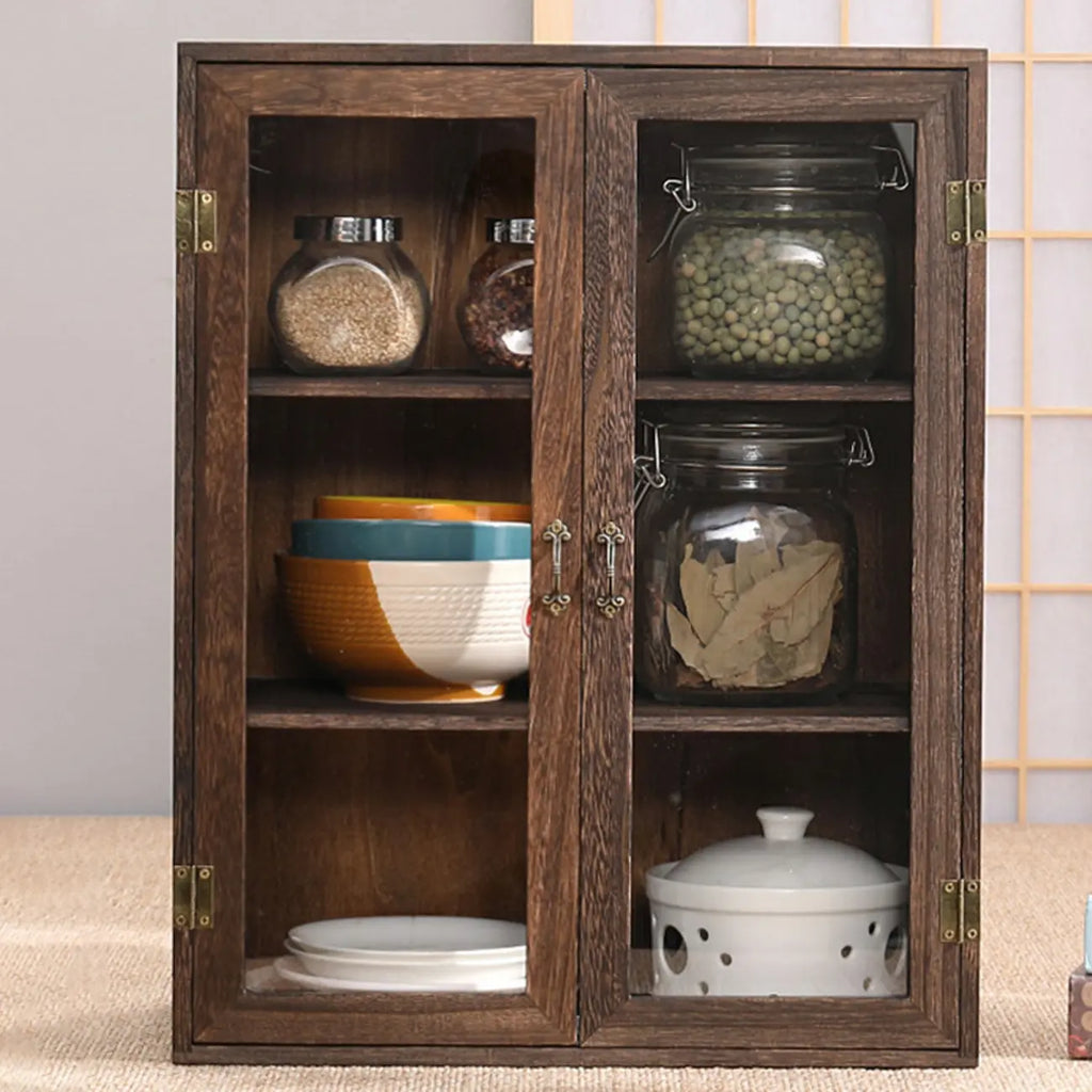 Brown Wooden Freestanding Display Cabinet for Kitchen