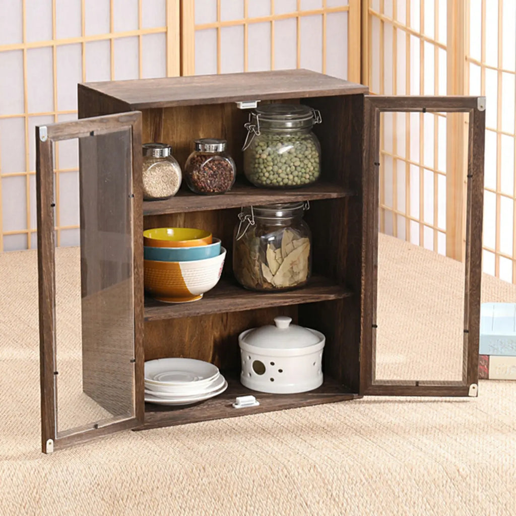 Brown Wooden Freestanding Display Cabinet for Kitchen
