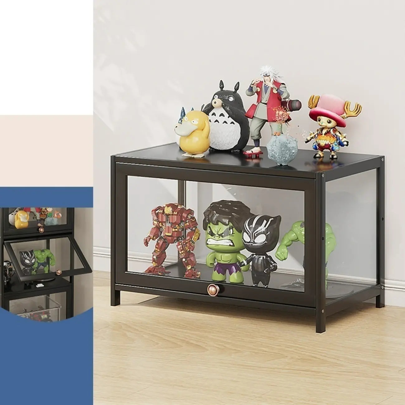 Simple Flip-up Black Clear Glass Cabinet