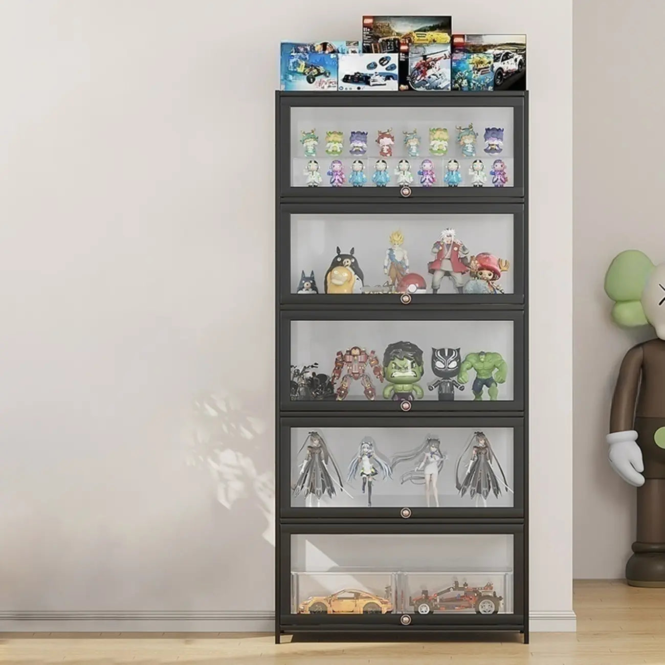 Simple Flip-up Black Clear Glass Cabinet