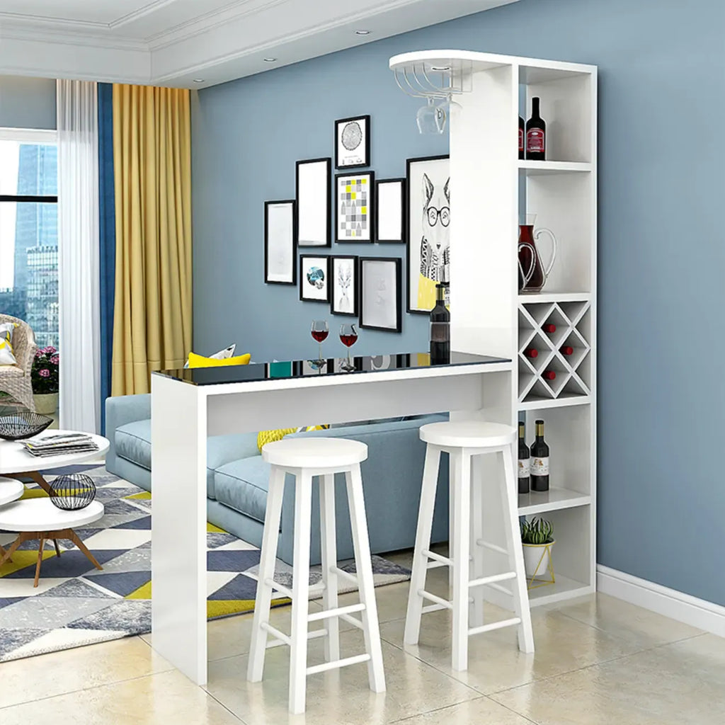 Smoke Tempered Glass Top Pub Table with Open Back Wine Shelf