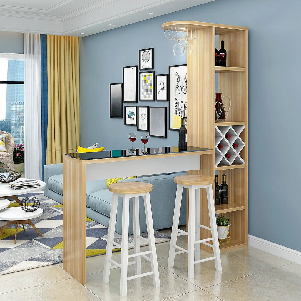 Smoke Tempered Glass Top Pub Table with Open Back Wine Shelf