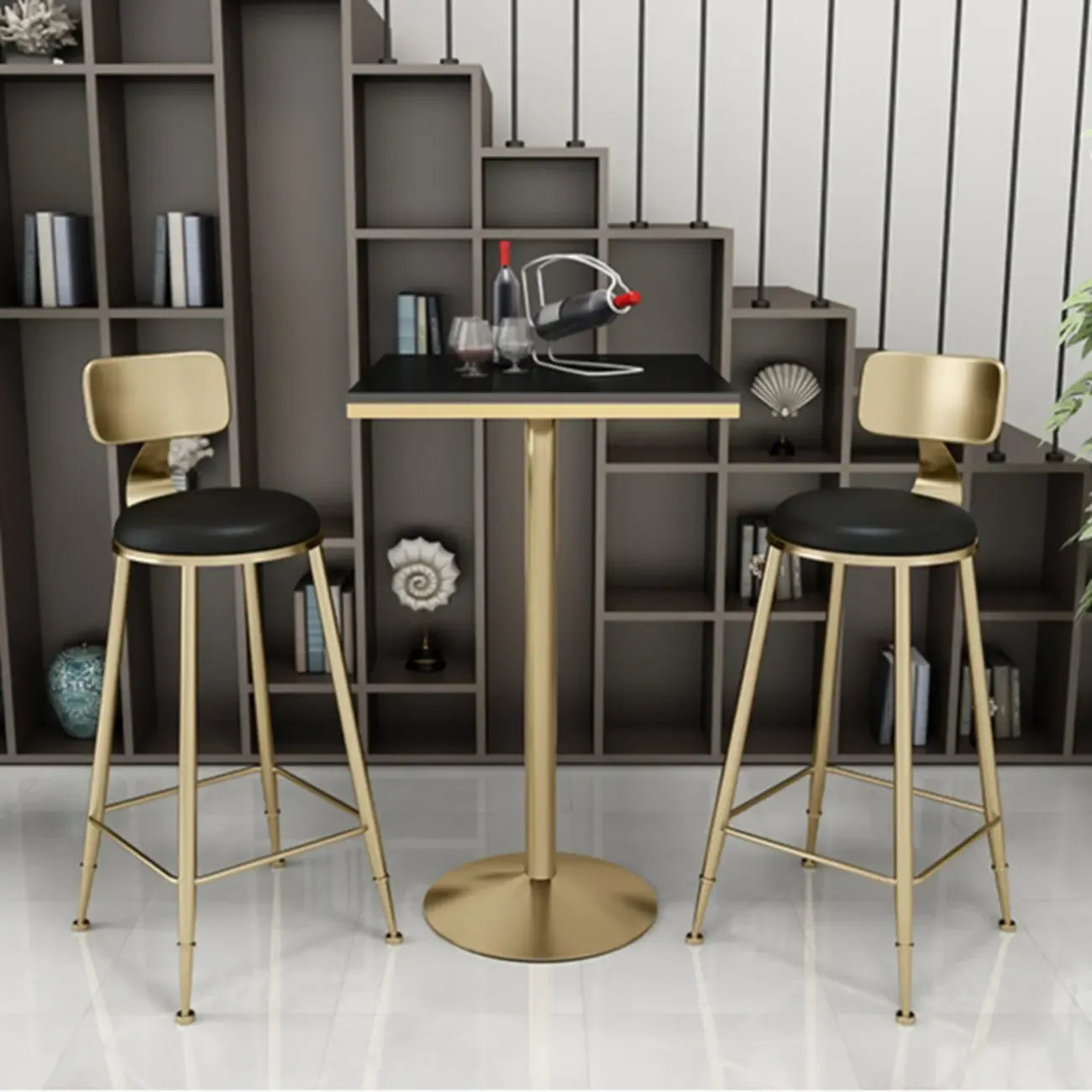 Small Round Golden Base Bar Table Stone Top 2 Seat