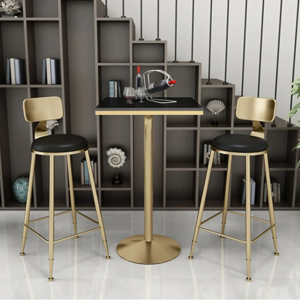 Small Round Golden Base Bar Table Stone Top 2 Seat