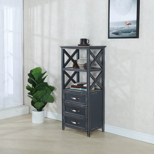 Antique Chic Open Back Black Wood Storage Bookcase