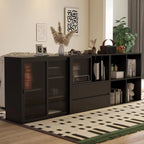 Black Short Cube Wood Bookshelf with Drawers Cabinet