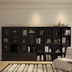 Black Short Cube Wood Bookshelf with Drawers Cabinet