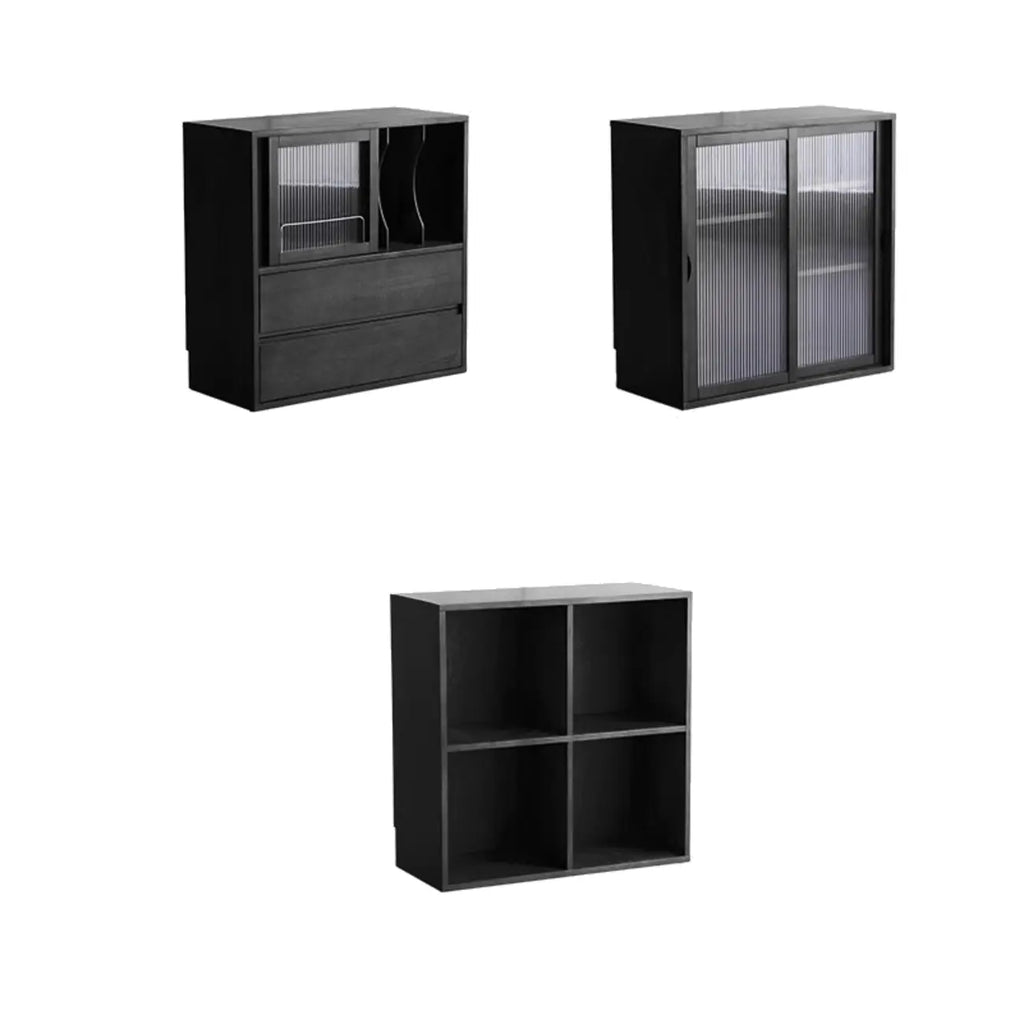 Black Short Cube Wood Bookshelf with Drawers Cabinet