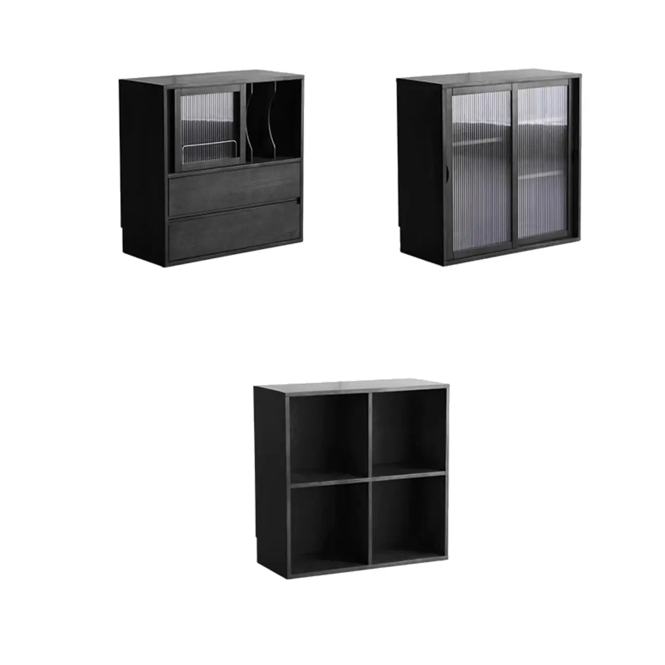 Black Short Cube Wood Bookshelf with Drawers Cabinet