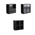 Black Short Cube Wood Bookshelf with Drawers Cabinet