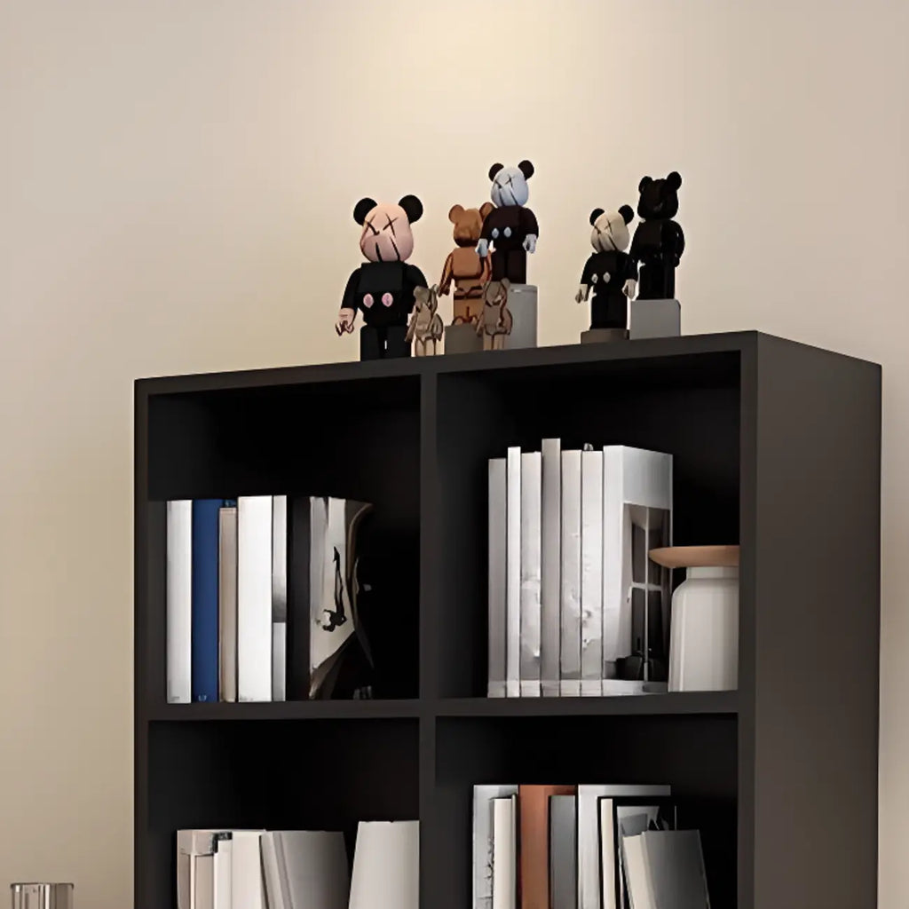 Black Short Cube Wood Bookshelf with Drawers Cabinet