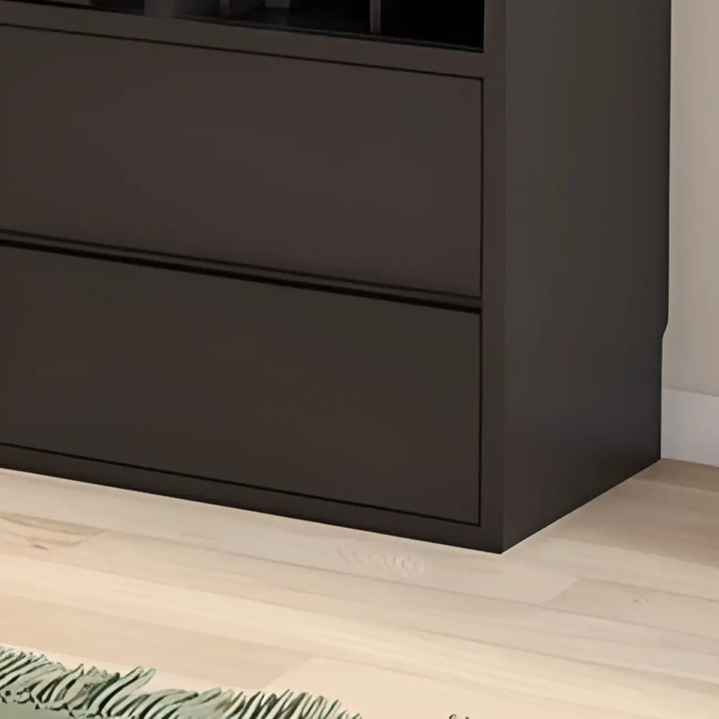 Black Short Cube Wood Bookshelf with Drawers Cabinet