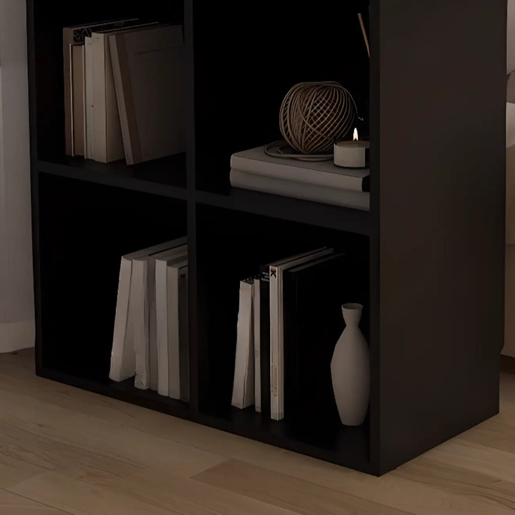 Black Short Cube Wood Bookshelf with Drawers Cabinet
